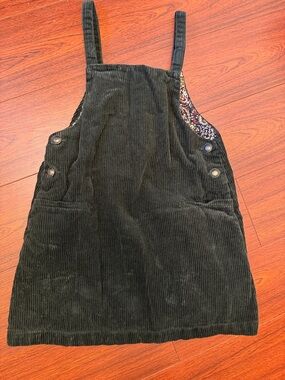 Zara Girls dark green Corduroy Pinafore Dress with Floral Trim